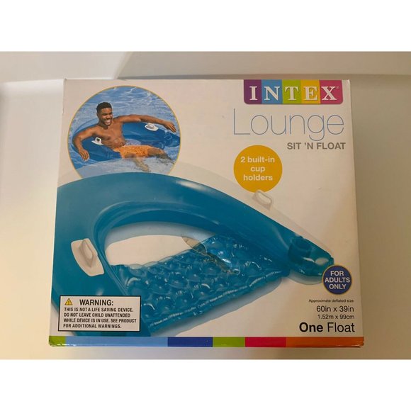 Intex Sit 'N Float Inflatable Lounge - Blue 2 Built In‎ Cup Holders 60in X 39in - Picture 5 of 6